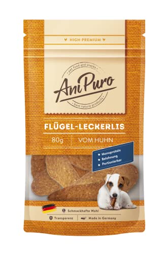 AniPuro 80g Flügel-Leckerlis vom Huhn, Belohnungssnack, hochwertig und getreidefrei, Leckerli aus nur Einer tierischen Proteinquelle, für große und kleine Hunde