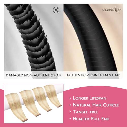 Image of WENNALIFE Tape in Hair Extensions Human Hair Balayage Light Wheat Platinum Blonde Tape in Extensions, 10pcs 25g 16 inch Remy Invisible Tape Ins Straight Colored Soft Real Human Hair Tape in Extensions