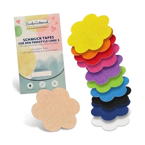 Zuckerschmuck 10+1 Tape Blume Regenbogen Mix Overpatches passend für z. B. Freestyle Libre Dexcom G7 Medtronic Enlite und SmartGuide hautfreundlich wasserfest flexibel