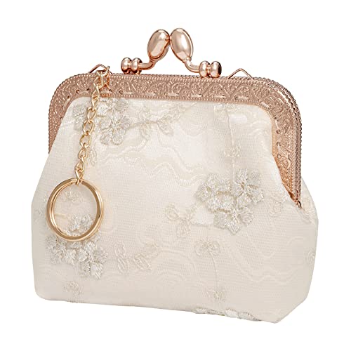 Firclfuy Münzbörsen aus Stoff für Damen Mädchen Elegante Geldbörse Tragbare Bestickte Spitze kleine Portemonnaie mit Schlüsselanhänger Coin Purse Münzbeutel Brieftasche für Frauen Geschenke