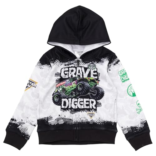 Monster Jam Grave Digger Toddler Boys Fleece Zip Up Athletic Hoodie White/Black 2T