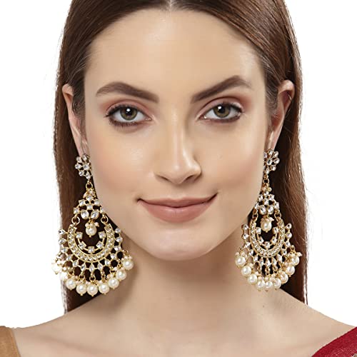 Karatcart Gold Plated Pearl Studded Kundan Chandbali Earrings For Womens - Image 3