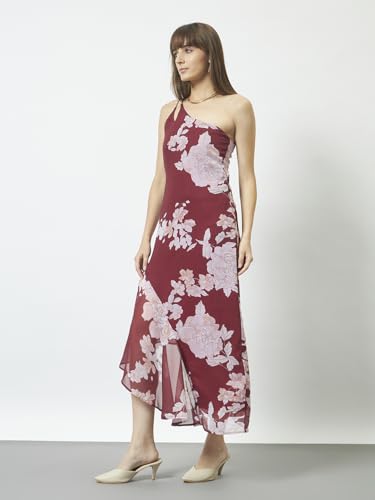 Image of Trend Arrest.ed Women's Floral One-Shoulder Cocktail Dress | Asymmetrical Hem with Lining | Adjustable & Removable Pads | Elegant Fit for Party, Wedding & Special Occasions