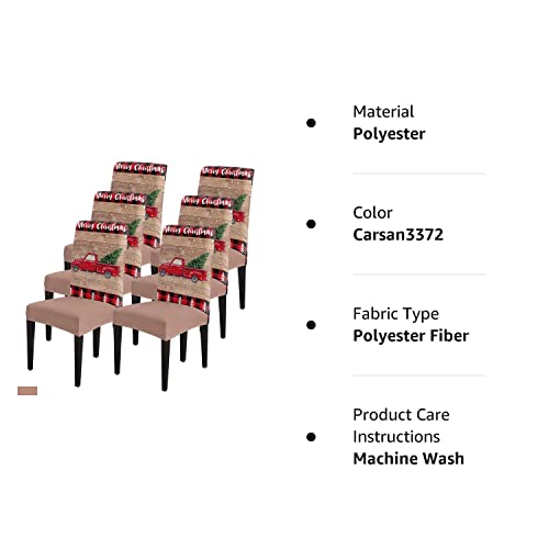 Savannan Merry Christmas Dining Chair Slipcover, Truck Tree Vintage Board Wood Grain Buffalo Check Stretch Covers Removable Parsons Protector For Kitchen Room Banquet Party, Set Of 6 #TOP7