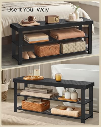 Image of SONGMICS Shoe Rack Bench, 3-Tier Bamboo Shoe Storage Organizer, Entryway Bench, Holds Up to 286 lb, 11.3 x 42.9 x 17.8 Inches, for Entryway Bathroom Bedroom, Ink Black ULBS110B101