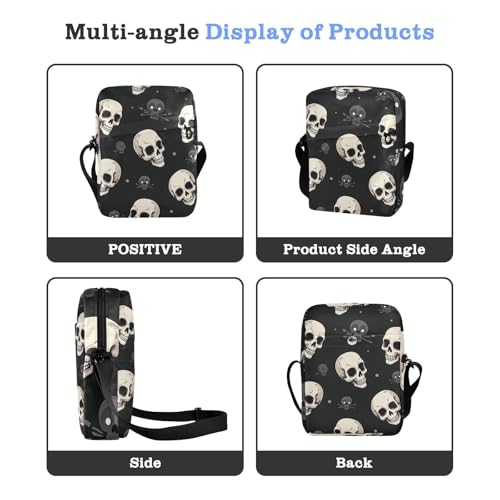 KLL Black Skulls Halloween mens messenger bag Vegan Leather mens crossbody bag Casual Woman Handbag Shoulder Strap4