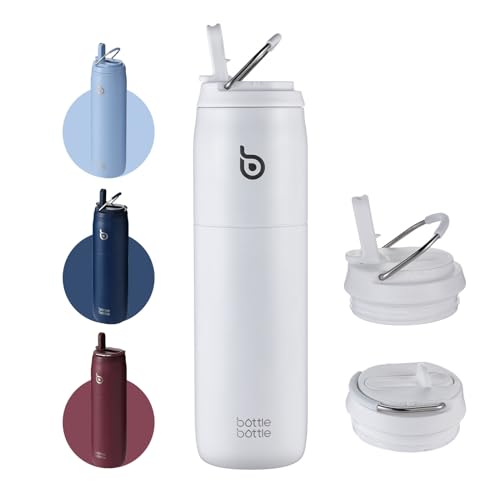 bottlebottle Isolierte Wasserflasche Edelstahl 32oz(946ml) mit Strohhalm Griff für Sport, Reisen, Fitnessstudio, doppelwandig auslaufsicher, BPA-frei (Weiß)