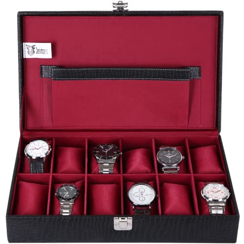 Gorch Watch Box Organizer For Men and Women In 12 Slot Wrist Watches Storage Holder Case In PU Leather with Black & cherry Color (B0CCLKYZKF) Amazon Price History, Amazon Price Tracker