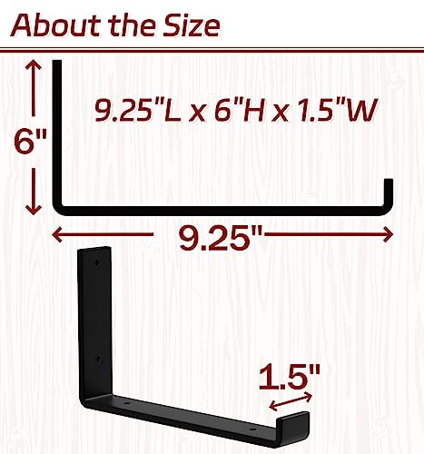 Isoker 12 Pack - 9.25"L X 6"H X 1.5"W Shelf Bracket, 1/5” Thick Iron Metal Wall Floating Shelf Bracket, Rustic Industrial J Lip Shelf Bracket #TOP1