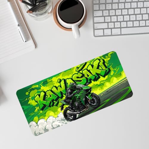 Image of Moto Edition Desk Mat 23x11 Inch - Racing-Themed Keyboard & Mouse Pad for Office, Home & Gaming | Non-Slip Rubber Base, Waterproof Surface, Supercar & Bike Inspired Table Mat (Green Rider)