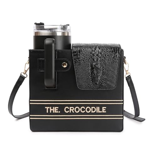 Porte-gobelet sac à bandoulière réglable en cuir synthétique noir extérieur