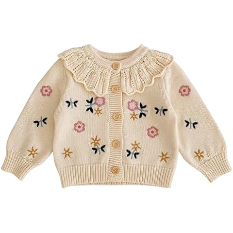 HOOLCHEAN Baby Girls Flower Embroidered Lotus Leaf Collar Sweater Infant Cotton Cardigan (Apricot, 73: 6-9 Months) Cover