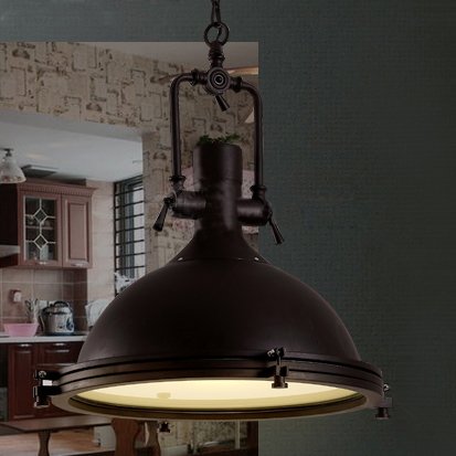 LITFAD Industrial Nautical Pendant Light 16" Wide Single Pendant with Frosted Diffuser Mounted Fixture LED Ceiling Hanging Light in Black - Image 2