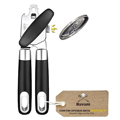 Navani Can Openers with Magnet - Heavy Duty Safety Tin Opener for Arthritis Hands - Magic Can Cutter That Works - Manual Tin Opener for Kitchen - Compact and Efficient Can Opener