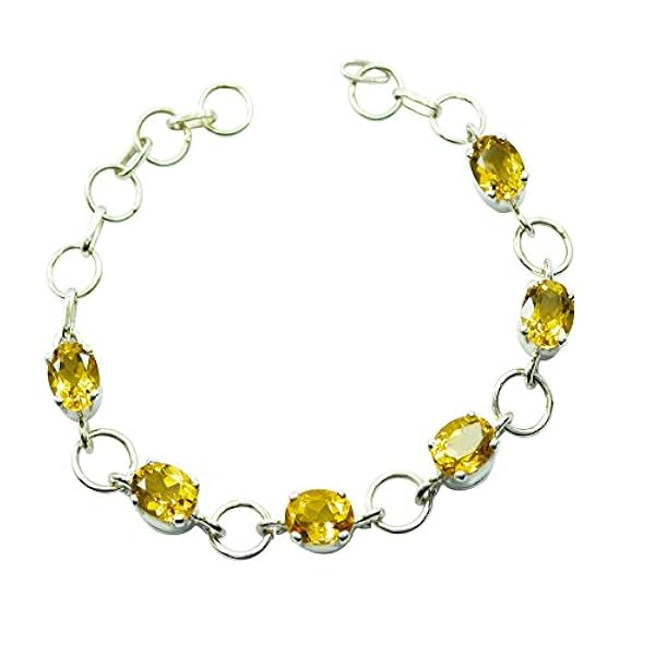 Gemsonclick Braccialetti d'Argento sterlina genuini del citrino Donne Chakra Stile Unico di Collegamento L 6.5-8 Pollici
