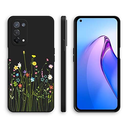 Cover per Oppo A74 5G Oppo A54 5G Custodia Morbido Antiurto Ultrasottile con Motivo Carino Design a Bordo Dritto - Flowers silicone nero