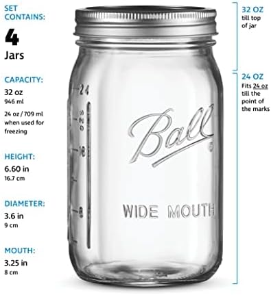 SEWANTA Wide Mouth Mason Jars 32 oz [4 Pack] With mason jar lids and Bands, mason jars 32 oz - For Canning, Fermenting, Pickling - Jar Decor - Microwave/Freeze/Dishwasher Safe Jar Opener