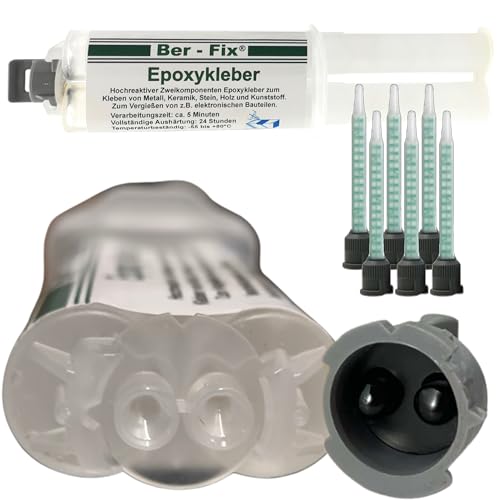 Ber-Fix 5 Min Kleber 25g – Profi-Klebstoff für Keramik, Stein & Beton – Inklusive 5 Mischdüsen