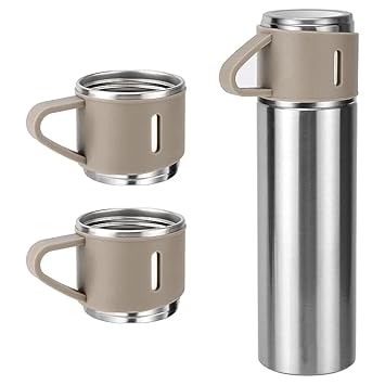 Zilakshu Double Wall Stainless Steel Thermo 500ml Vacuum Insulated Bottle Water Flask Gift Set with Two Cups Hot & Cold | Assorted Color | Diwali Gifts for Employees | Corporate Gift Items