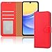 iCatchy for Samsung A15 Case – Leather Wallet Cover, Book Flip Folio with Kickstand, Magnetic Closure, RFID Blocking, Shockproof Protection for Galaxy A15 5G / A15 (Red)