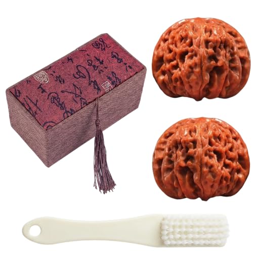 4 PCS Wenwan Walnuts Walnuts Rolling Pair with Storage Box and Polishing Tool Hand Exercise for Focus Enhancement During Meetings and Break Sessions Traditional Cultural Appreciation Collection