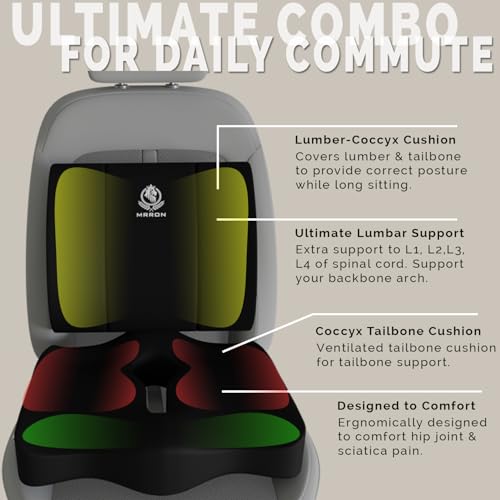 Image of MRRON Car Comfort Combo | Memory Foam Backrest & Wedge Seat Cushion Combo of 2 | Orthopedic Support for Back, Tailbone, Sciatica | Ergonomic Comfort for Car, Office| Posture Correction | Universal Fit