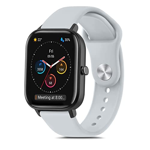 [Amzpas] 20mm �o���h for Amazfit GTS 4 Mini/GTS 4/GTS 3/GTS 2 Mini, Bip U Pro/Bip 3/Bip 3 Pro �o���h �����x���g �_�炩�� �V���R���o���h ���߉\ (�O���[)