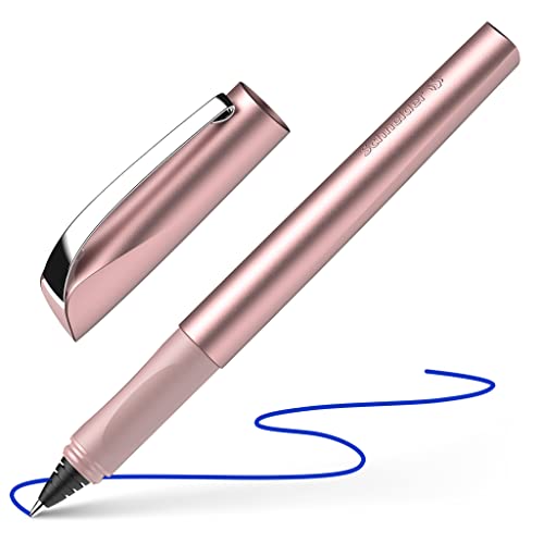 Schneider Ceod Shiny Stylo roller (pour droitiers et gauchers, épaisseur de trait M, avec cartouche d'encre bleu roi) rose poudré