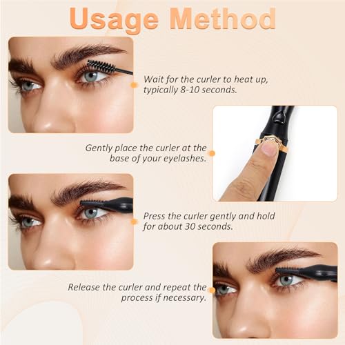 2025 New Heated Eyelash Curler for Women Mini Electric Eyelash Curlers Portable Electric Eyelash Curler Black USB Rechargeable 3 Heat Modes Natural Curling 24H Long Makeup Tool - Image 5