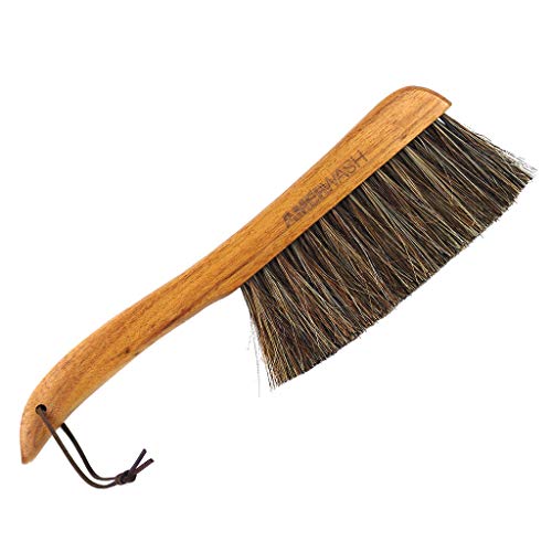 AMERWASH Horsehair Natural Wooden Handle Hand Brush Duster with Leather Strap Bench Gardening