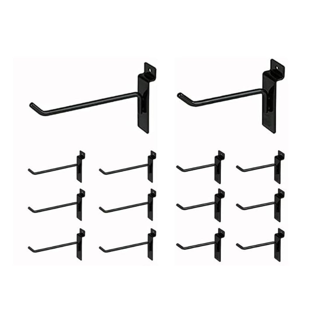 KINGDOM SOLUTIONS I 50 czarnych metalowych haczyków Slatwall (25 po 10 cm i 15 cm) do komercyjnego handlu detalicznego i wystawowego, haczyki do slatwall i wieszaki, czarne haczyki do slatwall akcesoria, czarne haczyki do tablic