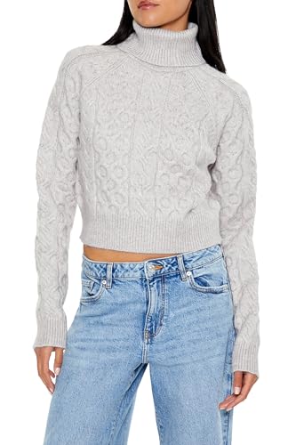 Image of Forever 21 Women's Cropped Cable Knit Turtleneck Sweater