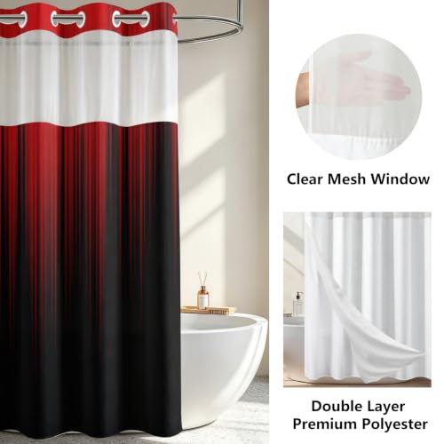 Image of AAtter No Hook Shower Curtain, Red Black Ombre Snap in Liner, 72x75 Inch