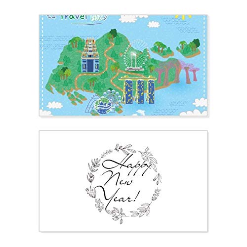 Mapa de viaje de Singapur en tarjeta de felicitación de Año Nuevo con mensaje