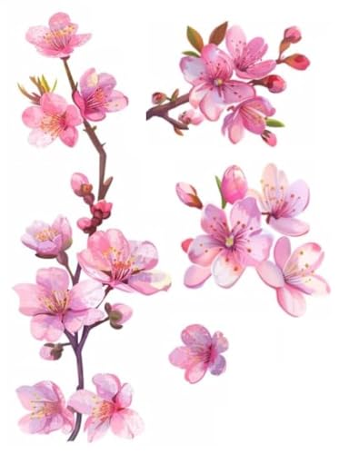 MAKTEM 3 PCS Pink Cherry Blossom Car Decal Sticker, Sakura Blossom Flower as Pink Flower for Window, Bumper, Mirror, Japanese Watercolor Pink Cherry Car Decal, Flower Decals Waterproof (3)