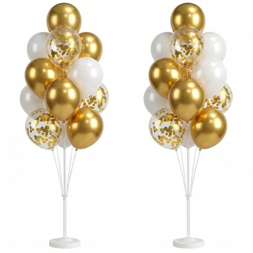 Image of Balloon Column Kit Floor-Set of 2 with Gold Balloons-5FT Balloon Tower Stand Sticks with Water Base&Pole,Balloon Pillar Decoration for Anniversary Birthday Party,Baby Shower,Wedding,Bachelorette Party