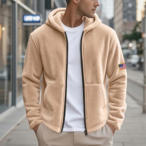 Cambkatl Men's Fuzzy Zip Up Hoodies Winter Warm Casual Fleece Long Sleeve Streetwear Hooded Sweatshirt Jackets with Pockets3