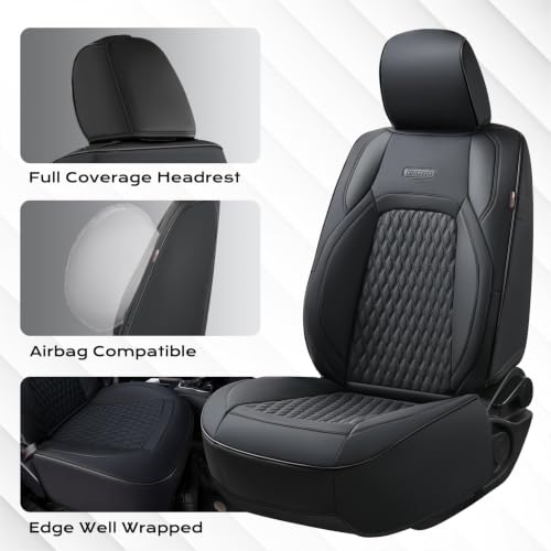 Image of Coverado Seat Covers for Jeep Wrangler, Black Front Waterproof Leather Car Automotive Seat Covers for Trucks Cushion, Wrangler JL Accessories Custom Fit for 2018-2026 Jeep Wrangler 4 Door