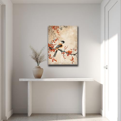Oiseau d'automne sur branche tableau décoration murale maison