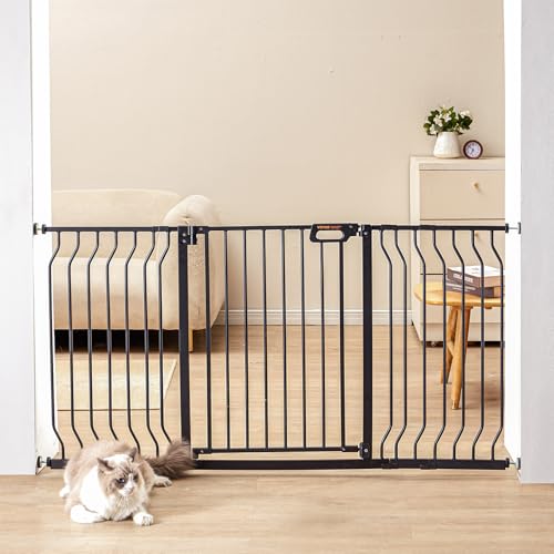 Image of VEVOR 29.5-55.8" Extra Wide Safety Gate for Stairs, Auto Close Dog Gate for The House, Easy Install Pressure Mounted Pet Gates for Doorways, Easy Walk Thru Wide Safety Gate for Dog, Black