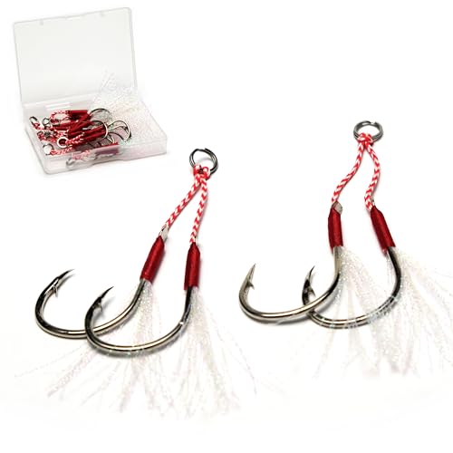 Piscorush ダブルアシストフック 10/20本セット スプリッドリング 装着 ルアー メタルジグ ティンセル フロント リア フック 交換 ショアジギング スロージギング アジング タイラバ タコベイト S/M/L/XL/XXL (XL - 針長: