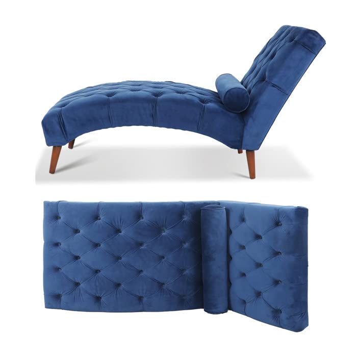 Image of Lazy Couch Blue Button Tuffted Color Sofa /Recliner Chaise Longue /Fabric recliners /for Bedroom /Living Room