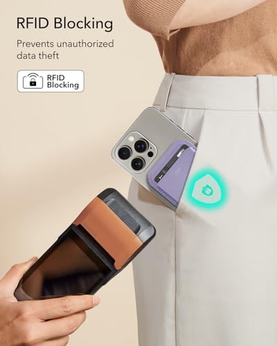 Image of ESR Aura for MagSafe Wallet with Adjustable Stand, RFID Blocking, MagSafe Ring Included, 5 Card Holder Magnetic Wallet for iPhone 17e /17 /16 /15 /14 /13 /12, Not for 13 /12 Mini, Selected Samsung, Lavender