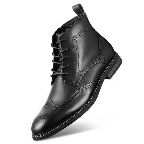 FUNROMAN Men's Wingtip Brogue Ankle Boots M03 Black 12