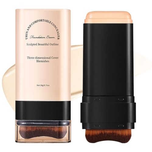 Base de Maquillaje en Barra Hidratante y Ligera 2 en 1, Foundation Stick with Built-In Brush, Acabado Mate, Cubrir Manchas, Larga duración, Resistente al Agua, Para Todo Tipo de Piel(Beige cálido 03#)