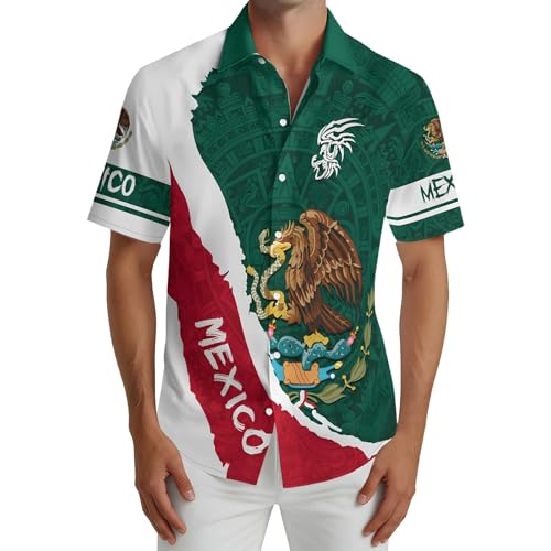 Camisa de Divertida para Hombre con Estampado y Cuello Abotonado de Manga Corta Verano (Green, M) c143