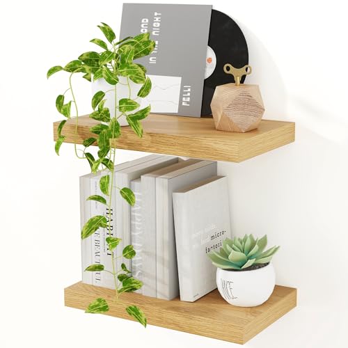 Estantes flotantes para pared, 40 cm, juego de 2 estantes de madera de roble montados en la pared, estantes para libros para sala de estar, baño, dormitorio, cocina, almacenamiento y organizador