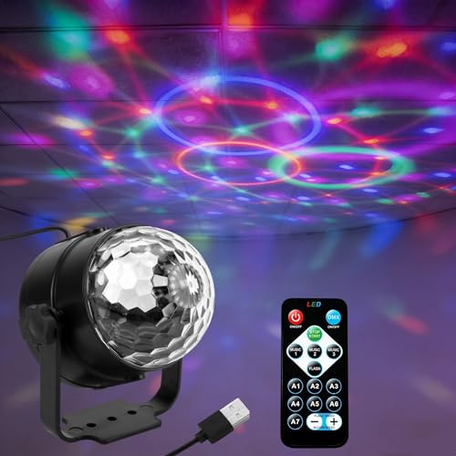 Luces Discoteca Bola de Discoteca Luces Discoteca para Casa Rotación de 360° con Control Remoto USB Cable 7 Colores RGB Luz Discoteca Luces Fiesta para Fiestas Bar Navidad Bodas Cumpleaños