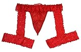 eywlwaar Men's Lace Lingerie Underwear Sexy Sissy Thongs Panties Boxer briefs (Red)