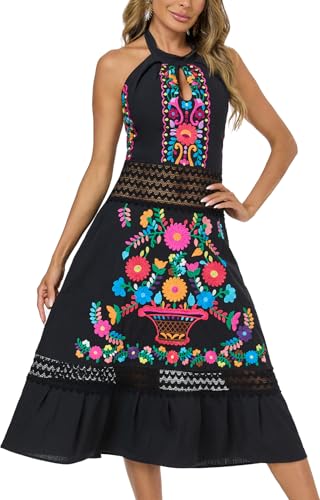 Mexican Dress Embroidered Casual Halter Off Shoulder Maxi Cocktail Dresses Sexy Dress for Women Date Night4